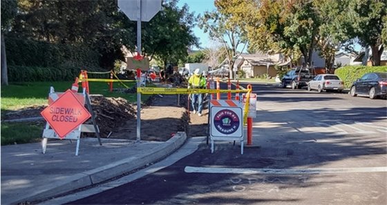 Sidewalk construction in a neighborhood in Modesto funded by Measure H. 