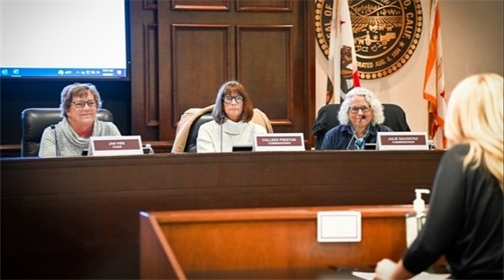 Members of the Citizens' Salary Setting Commission in a meeting at City Hall in Modesto. 