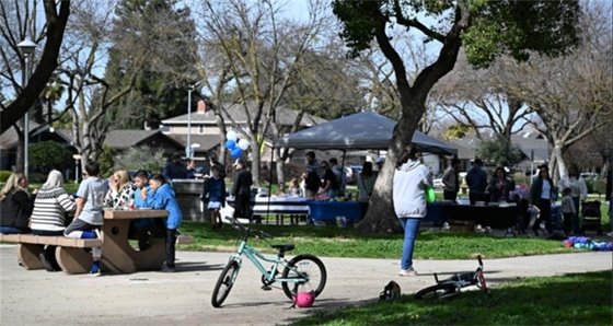 Families gathering at Lakewood Park in the City of Modesto.
