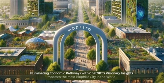 photo of a futuristic biophilic Modesto